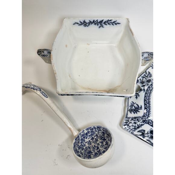 1880’s Transferware Ridgways Litchfield Porcelain Covered Soup Tureen w/Ladle - Picture 4 of 12